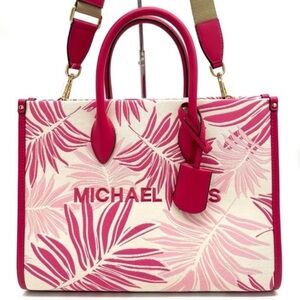 Michael Kors Medium Mirella Tote Bag Electric Pink Multi Leather